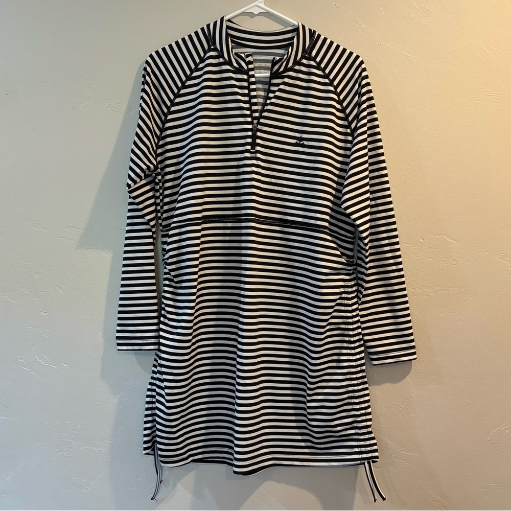 Coolibar Black and White Striped Swim Top